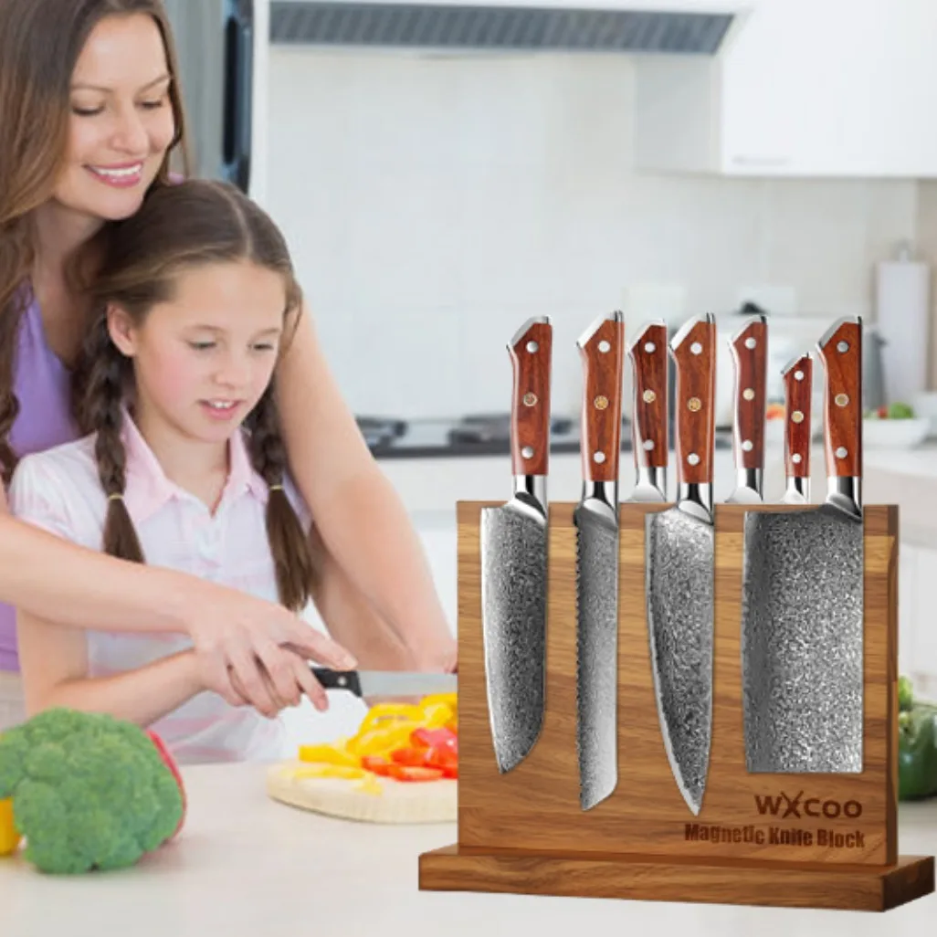 Kitchen Double-sided Wooden Magnetic Knife Block Holder Rack for Kitchen Convenience with Strong Enhanced Magnets Knife