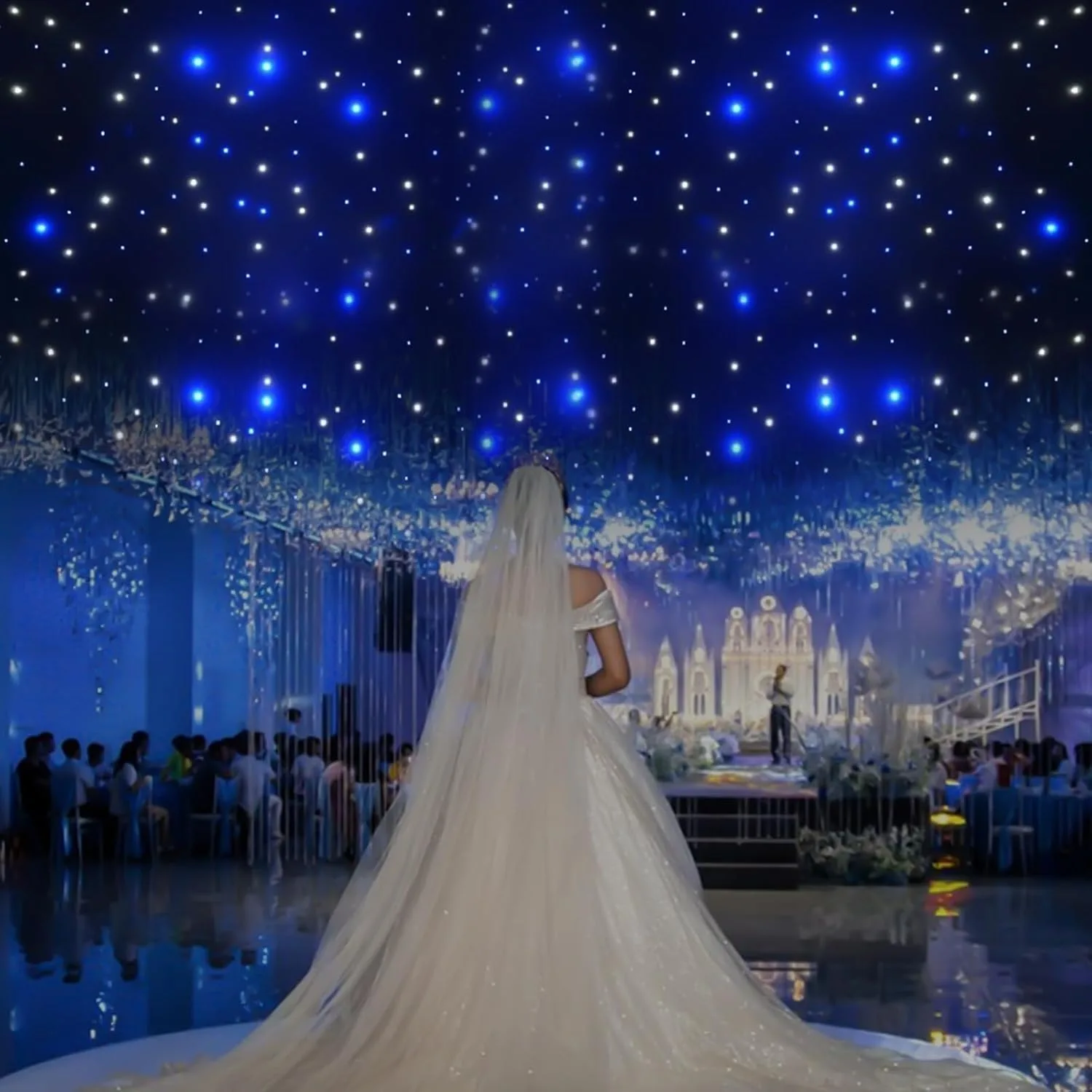 LED Stage Backdrops, Star Curtain Background with Remote Controller, Foldable Starry Sky Cloth for Wedding Christmas Party Club Show Band DJ Event Decoration