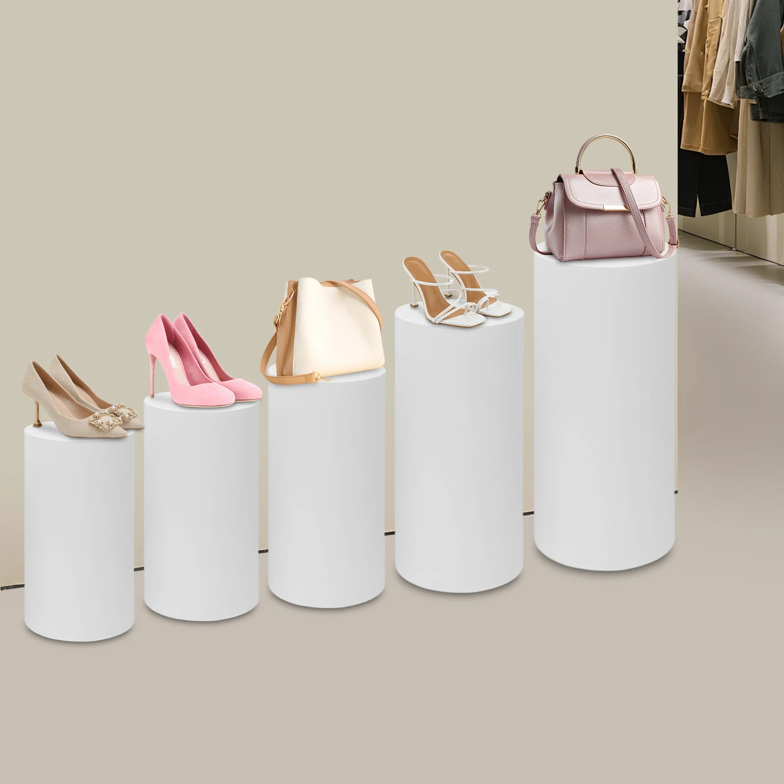 5Pcs Cylinder Pedestal Stand, Metal Cylinder Stands for Party Event Decor White Cylinder Pedestal Stand for Cake, Dessert,Flower