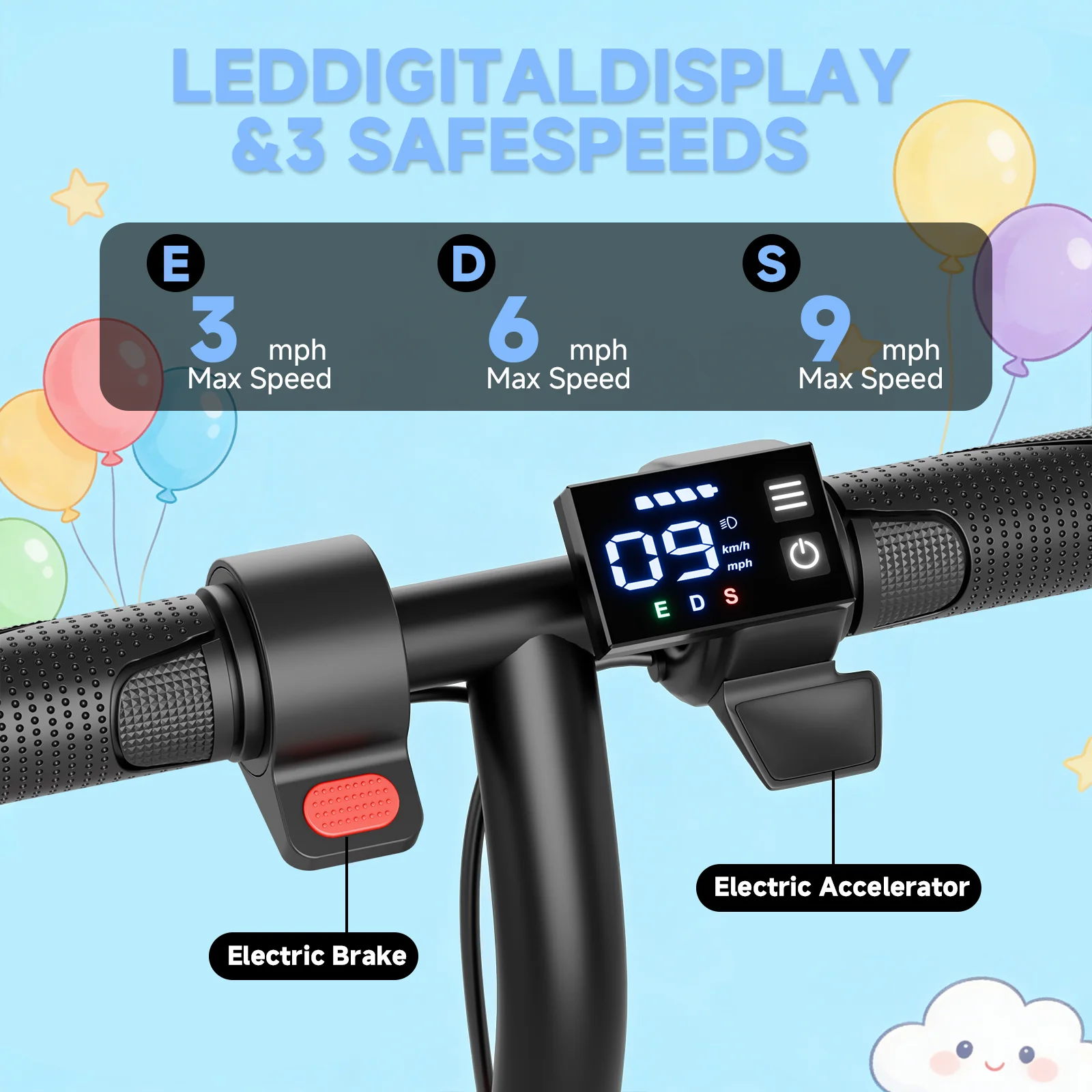 Electric Scooter for Kids, 250W Motor, Max Speed 9 MPH, 6.5" Kick Scooter, 3 Speed Modes, LED Display, Max Load 155LBS