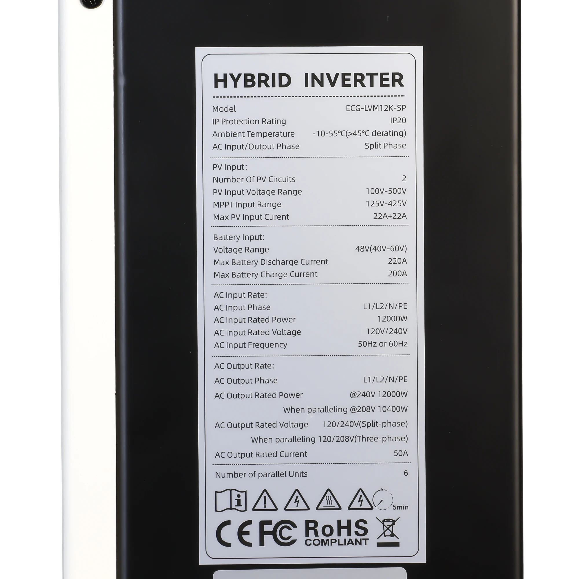 ECGSOLAX 12KW Hybrid Solar Inverter 48V 110V/240V Split Phase Hybrid Inverter With MPPT 200A Charging controller Built-in WIFI