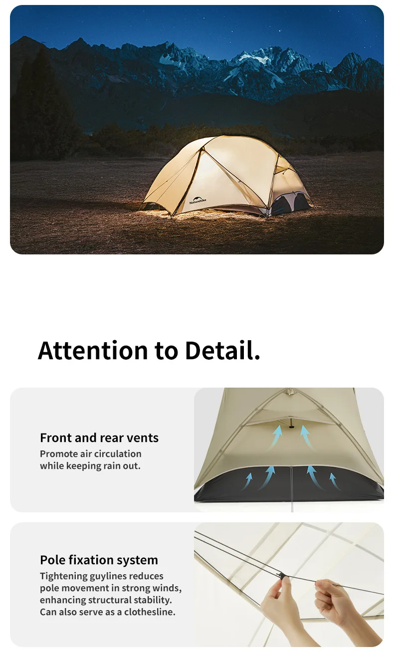 Naturehike Mongar UL Tent 2 Person 3 Season Camping Tent 15D Waterproof Ultralight Backpacking Tent for Hiking Cycling