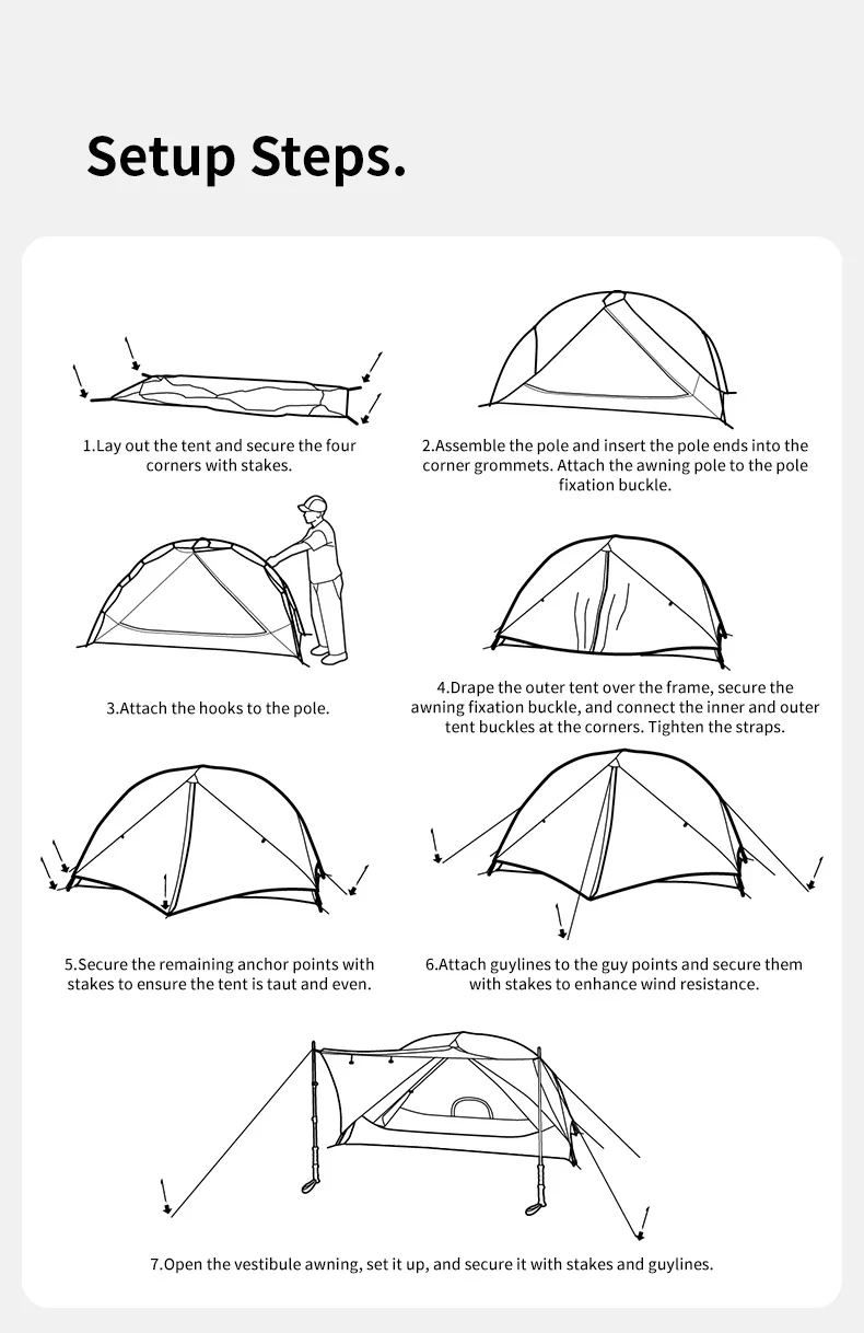 Naturehike Mongar UL Tent 2 Person 3 Season Camping Tent 15D Waterproof Ultralight Backpacking Tent for Hiking Cycling