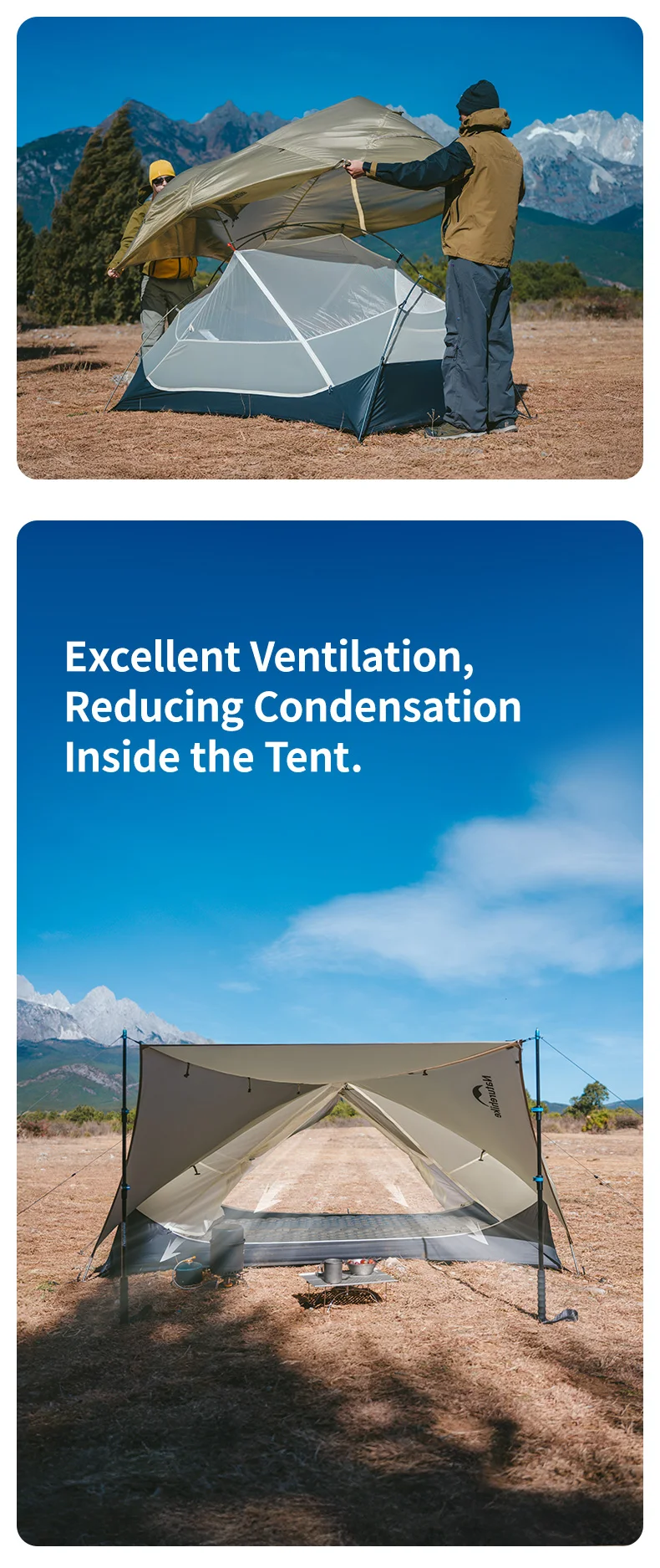 Naturehike Mongar UL Tent 2 Person 3 Season Camping Tent 15D Waterproof Ultralight Backpacking Tent for Hiking Cycling