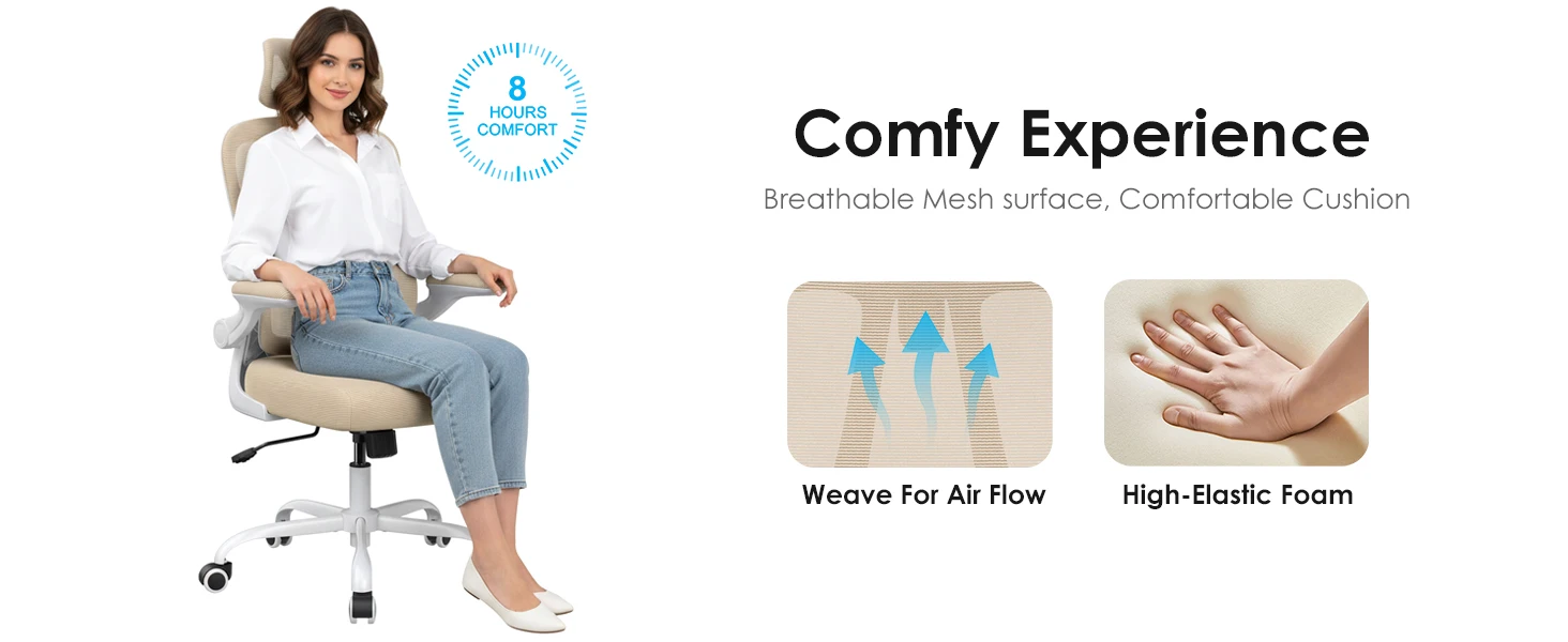 Farini Ergonomic Office Chair, Home Office Desk Chair with Lumbar Support & Headrest, High Back Computer Chair for Work, Study
