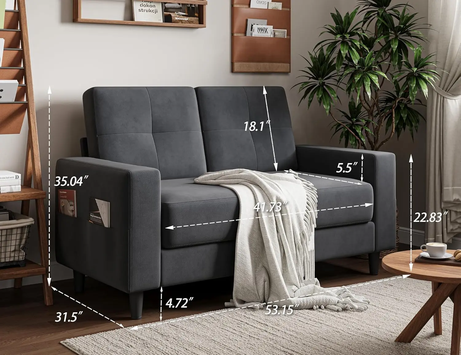 Loveseat Sofa 53" Small Couches for Small Spaces 2 Seater Mini Couch for Bedroom Dark Grey Comfy Modern Love Seat, Customized