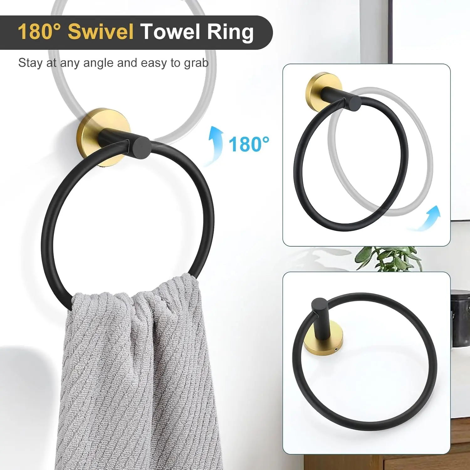Black Gold Bathroom Hardware Set Accessories Wall Mounted Stainless Steel Towel Bar Towel Ring Toilet Paper Holder Hook Bathroom