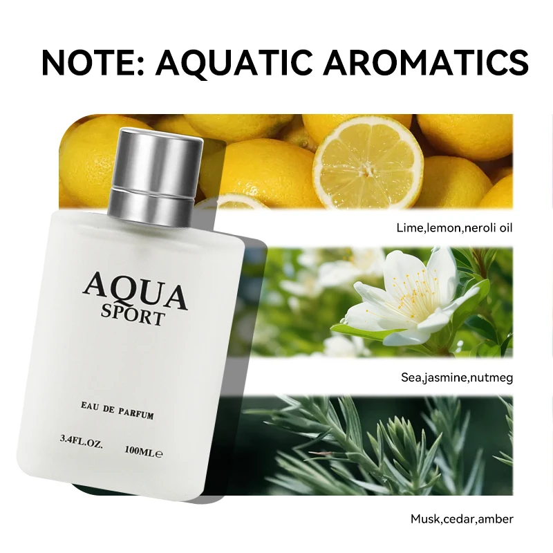 2PCS AQUA Men‘s Perfume EDP 100ML 3.4FL.OZ, Aquatic Aromatic Eau de Parfum, Fresh Lime Musk Ocean Fragrance Spray Men‘s Cologne
