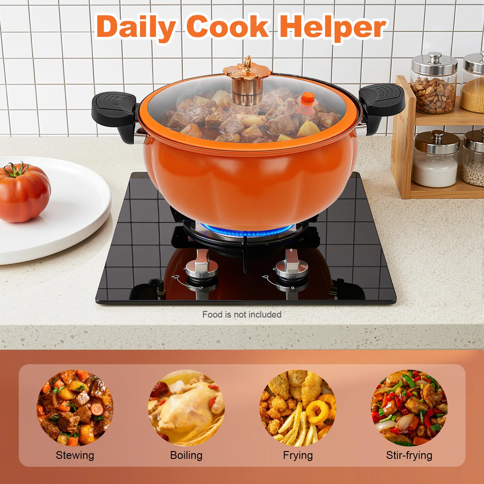 8L Pumpkin-Shaped Micro Pressure Cooker, Non-Stick Pressure Pot with Transparent Lid, Small Gas Pressure Cooker for Home Kitchen (Orange)