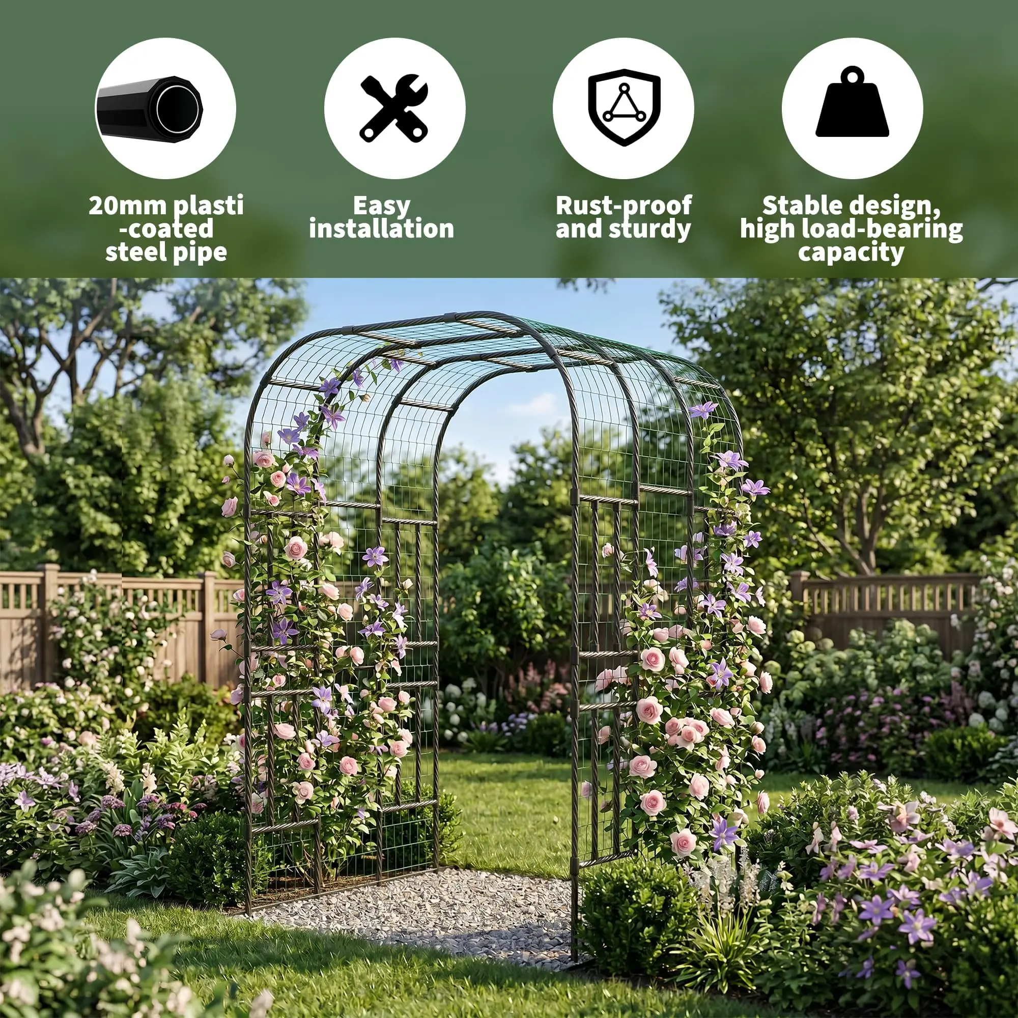 Extra Tall 7.3FT Garden Arch Trellis, PE-Coated Steel Plant Arbor For Cucumbers, Beans, Roses, Outdoor Patio Decor Arbor