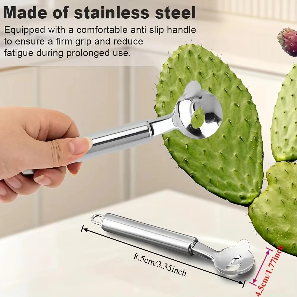 2 Pieces Multi-Function Nopal Cactus Peeler Cutter Stainless Steel Pelador de Nopales with Groove Edge Ergonomic Cactus Peeling Spoon Safe Easy Thorn Remover Kitchen Cooking Tools Accessories