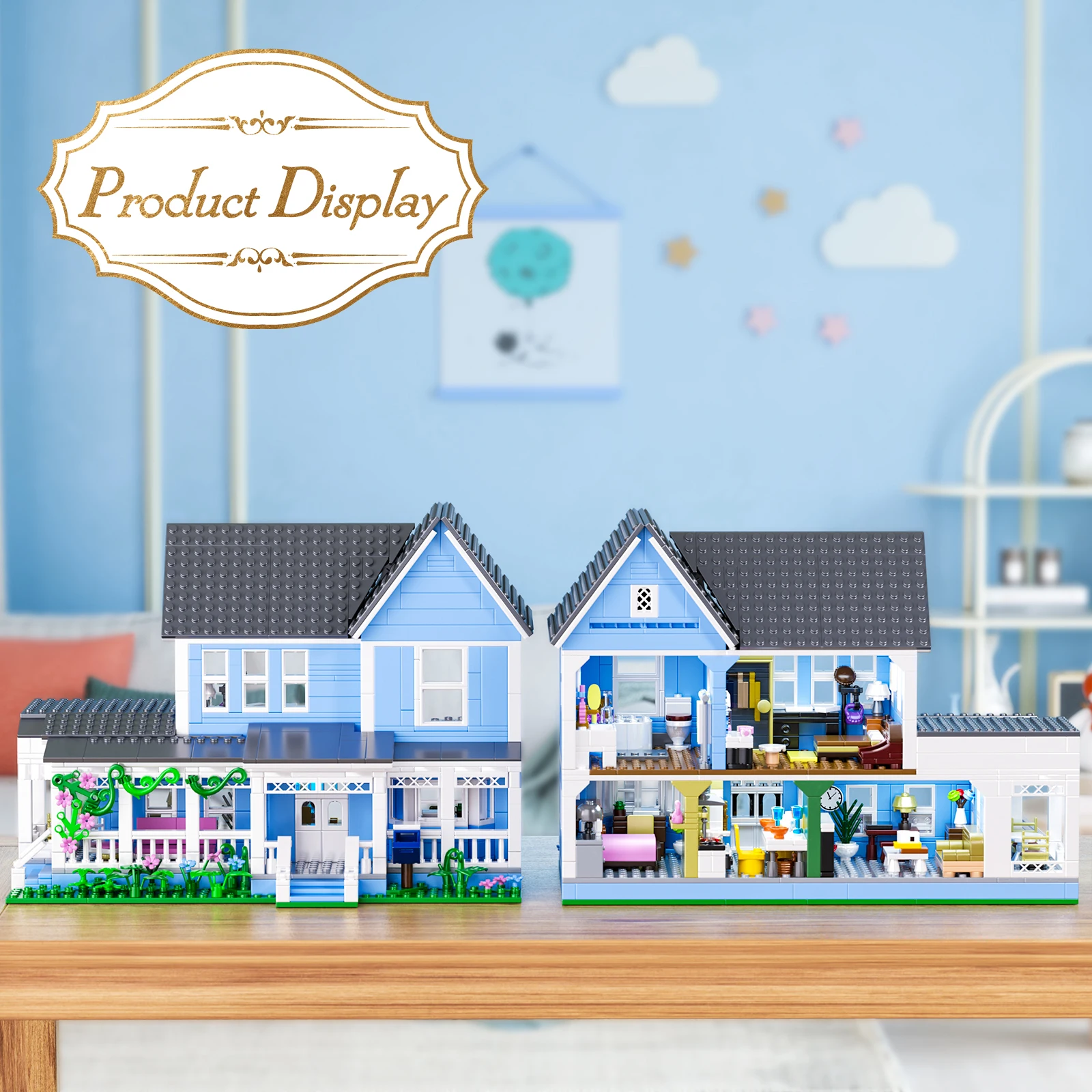 Lorelai Girls House Building Blocks Sets Blue Palace Home Decor Desktop Ornament Architecture Room Decoration Teens Adults Gifts