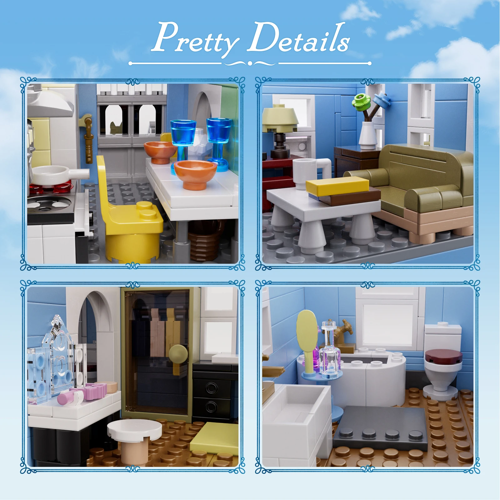 Lorelai Girls House Building Blocks Sets Blue Palace Home Decor Desktop Ornament Architecture Room Decoration Teens Adults Gifts
