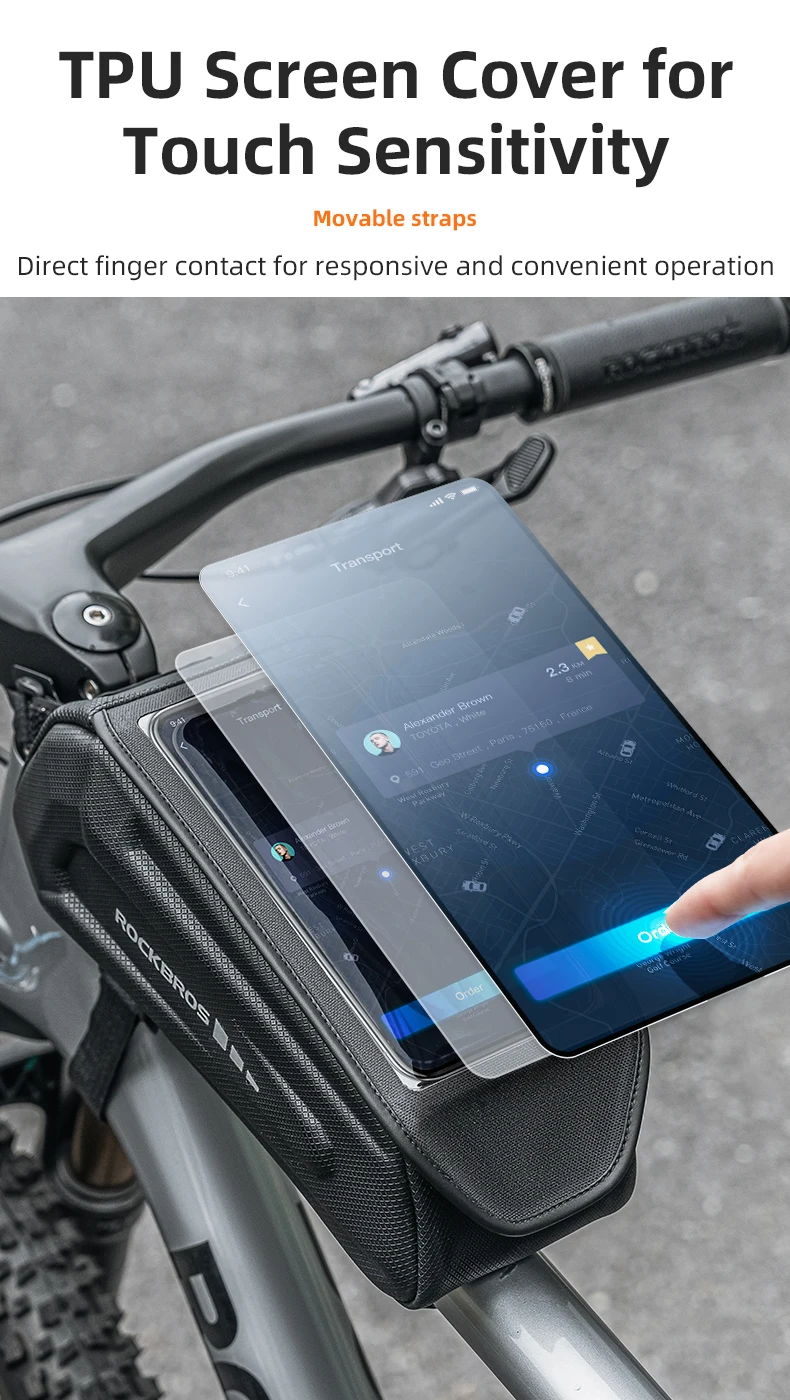 ROCKBROS Local Shipping Bicycle Bag 1.7L Waterproof Phone Bag Front Frame Touch Screen Cycling Bag Case Holder Hard Shell Bike Bag Accessories