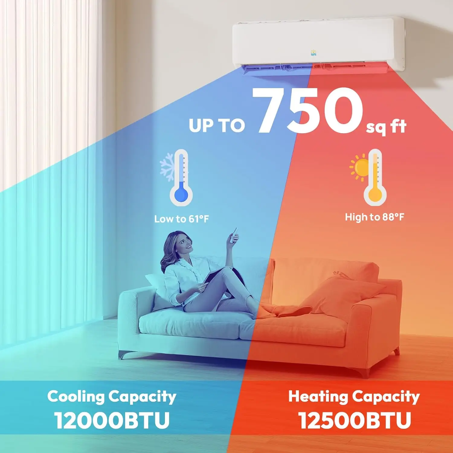 Mini Split AC/Heating System - 12000 BTU Mini Split AC Inverter Heating and Cooling, 19 SEER2 115V/110V Energy, Custom