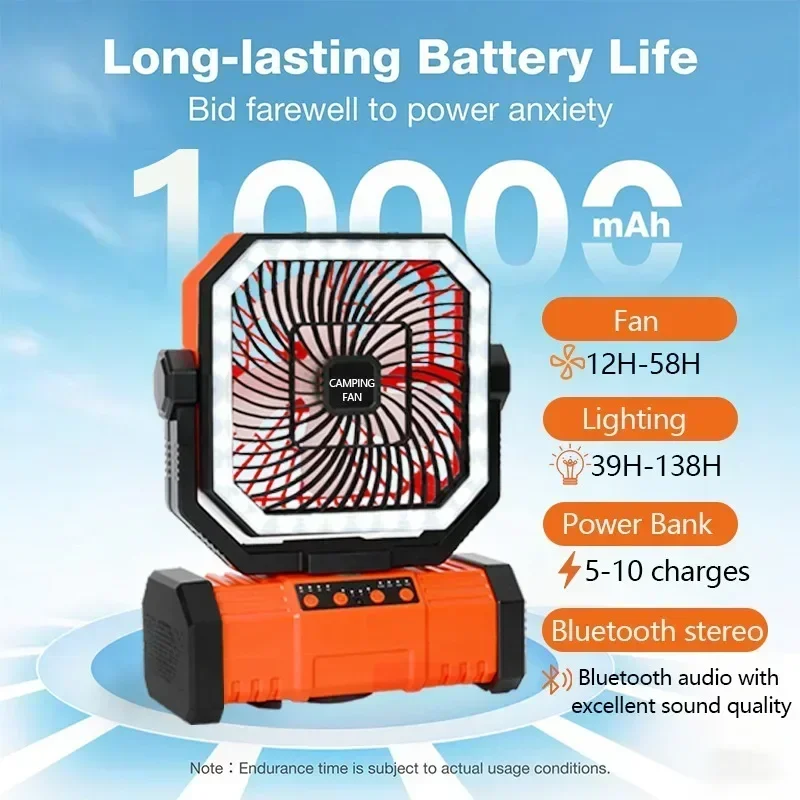 20000mAh Camping Fan with LED Lantern, Rechargeable Battery Operated Oscillating Fan with Remote & Hook, Portable Tent Fan 4 Speeds for Outdoor Camp RV Jobsite Power Outage