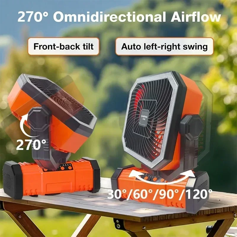 20000mAh Camping Fan with LED Lantern, Rechargeable Battery Operated Oscillating Fan with Remote & Hook, Portable Tent Fan 4 Speeds for Outdoor Camp RV Jobsite Power Outage