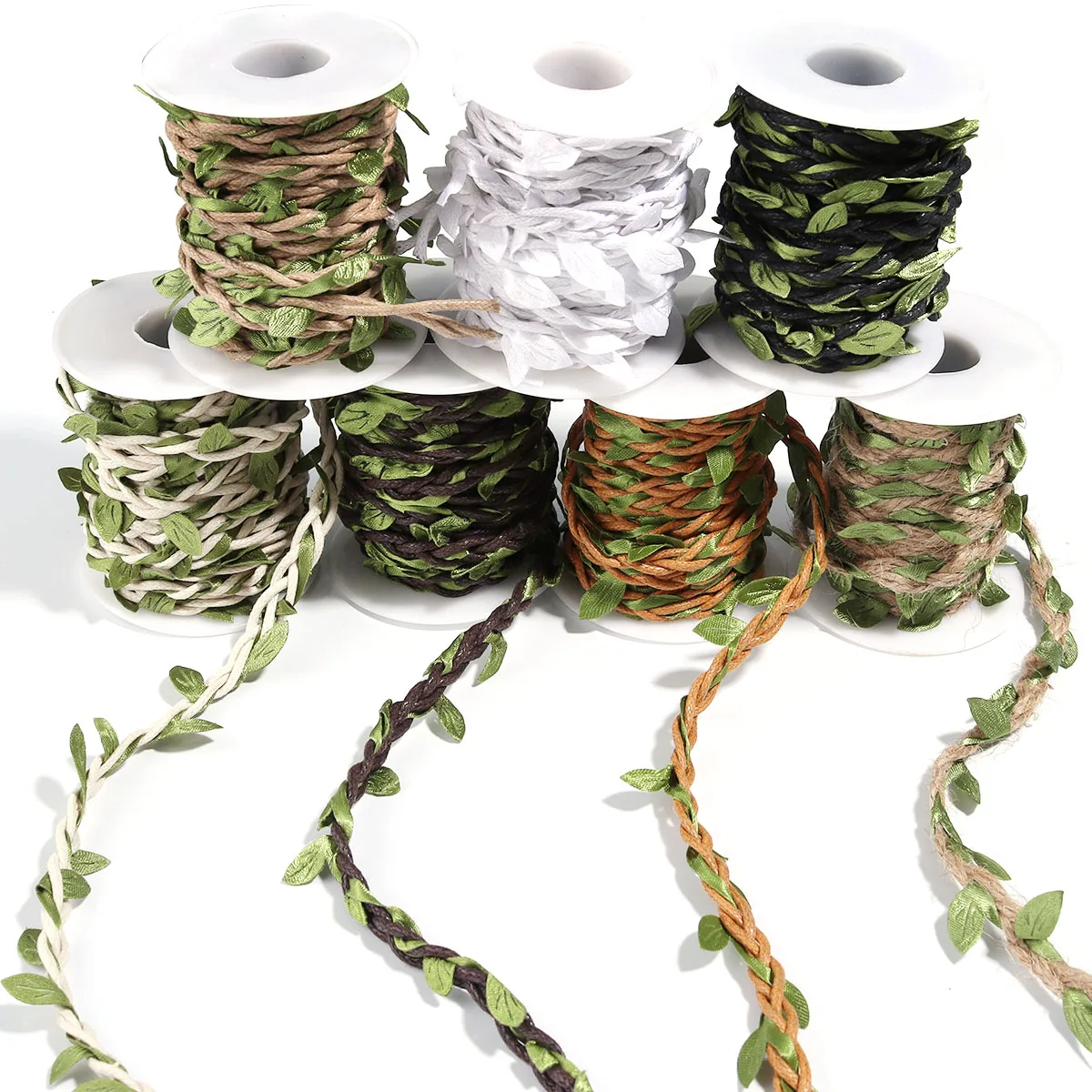 5Yards/Roll Artificial Vine Leaves Weaving Hemp Rope Simulation Green Leaves For Home Wedding Party Gift Bouquet Wrap Decoration