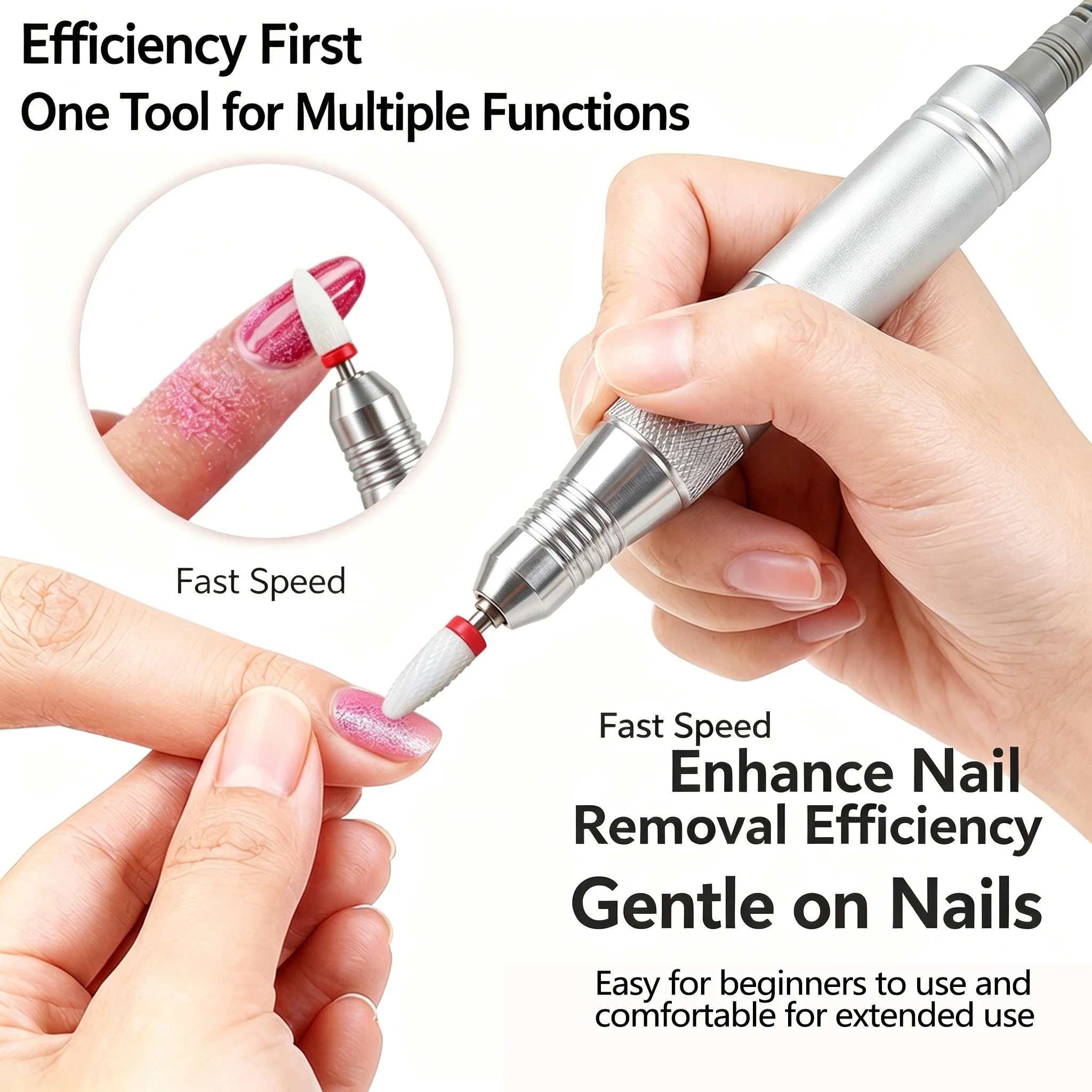 Multifunctional Electric Nail Drill Set, High Power, Forward & Reverse Rotation with Smart Digital Display, Fits Gel & Acrylic Nails, Comes with 11 Drill Bits & 20 Sanding Bands, Rechargeable Portable Manicure Pedicure Tool for Nail Care