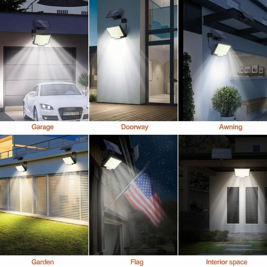 252LEDs Solar Lights Outdoor, IP65 Waterproof Solar Flood Lights with 16.4ft Cable, 3 Lighting Modes & Remote Control Motion Sensor Outdoor Light, LED Wall Lamp for Garden, Garage, Patio, Pathway