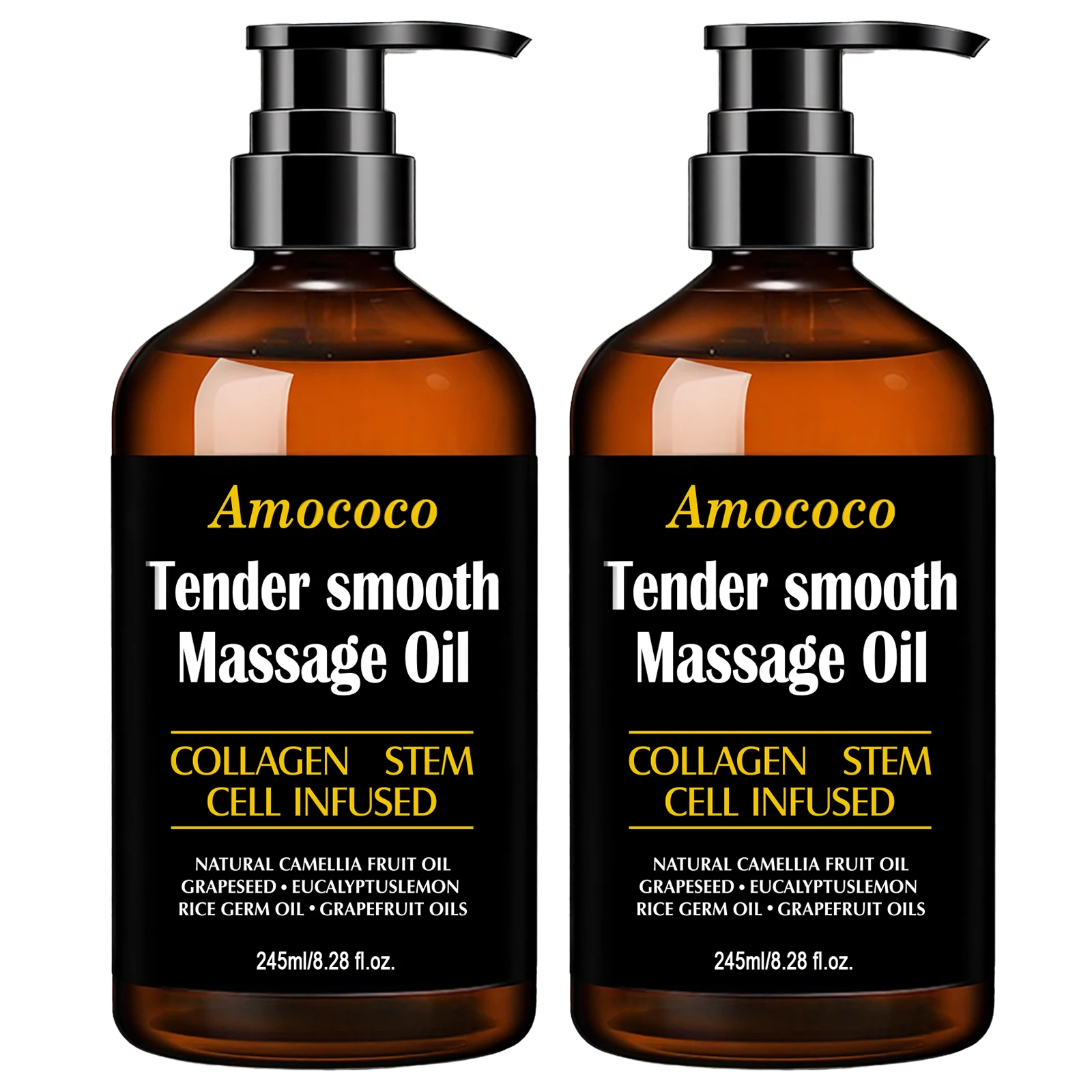 Amococo 2/3pcs Massage Oil Tender Smooth Body Massage Oil 60ml/245ml with Collagen Stem Cell Infused Formula Camellia Fruit Oil Grapeseed Oil Eucalyptus Oil Rice Germ Oil Grapefruit Oil Moisturizing Body Care Oil for Relaxing Massage Skin Care