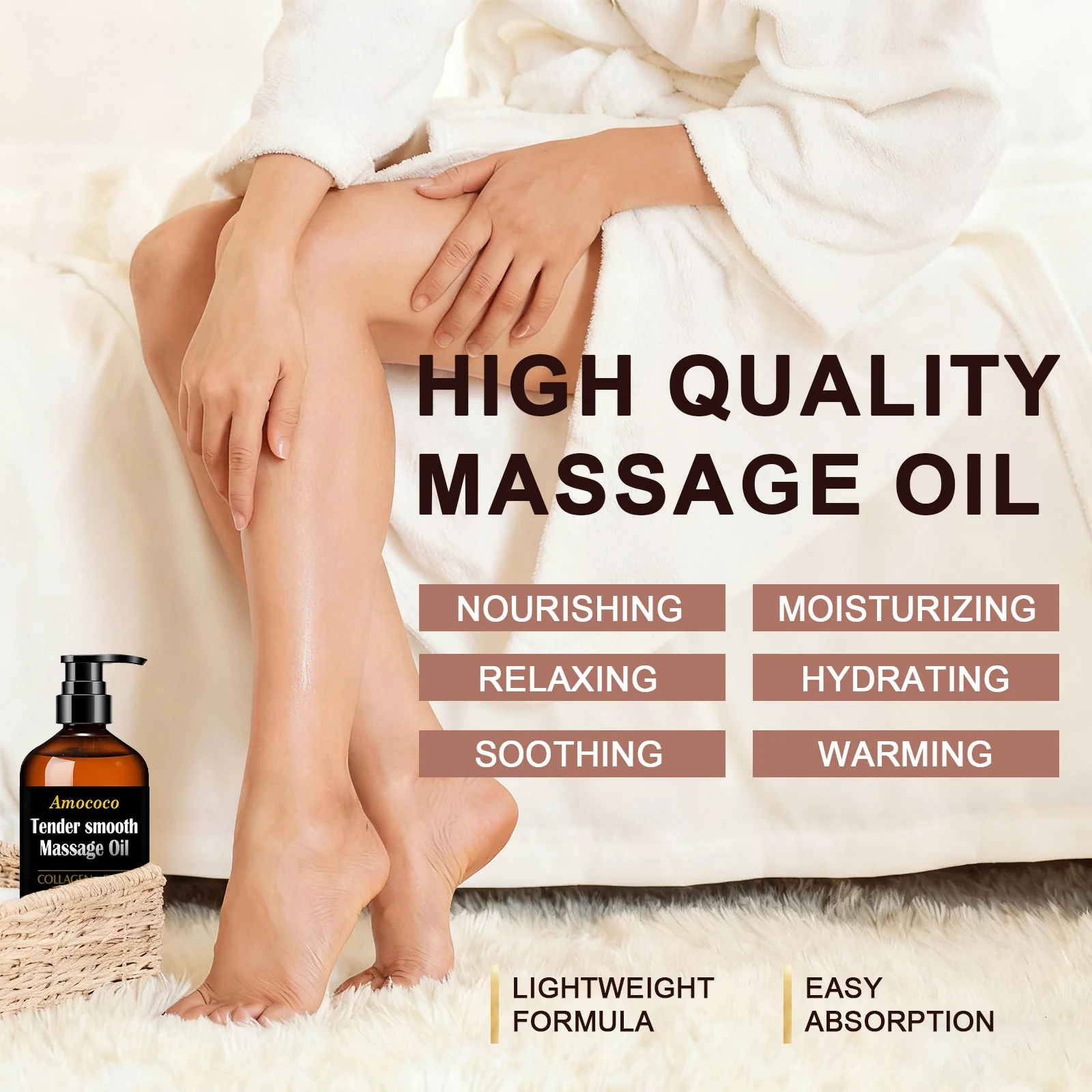 Amococo 2/3pcs Massage Oil Tender Smooth Body Massage Oil 60ml/245ml with Collagen Stem Cell Infused Formula Camellia Fruit Oil Grapeseed Oil Eucalyptus Oil Rice Germ Oil Grapefruit Oil Moisturizing Body Care Oil for Relaxing Massage Skin Care