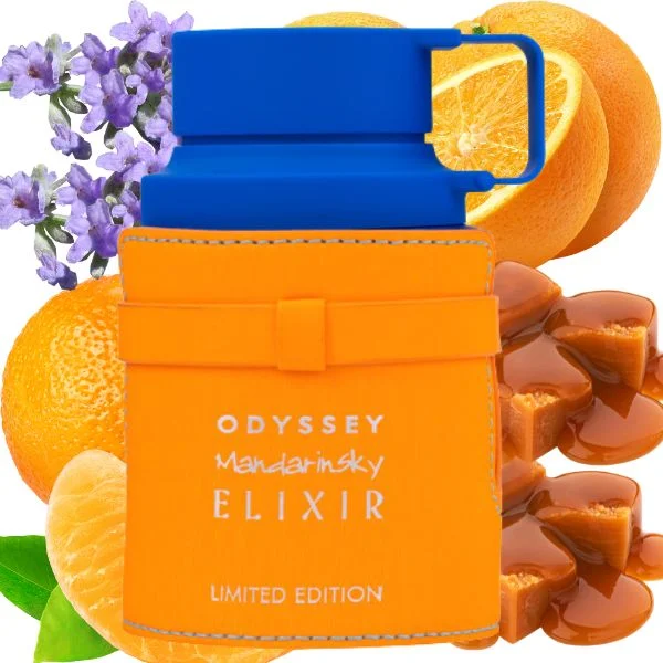 Armaf Odyssey Mandarin Sky Elixir Limited Edition Eau De Parfum 3.4 Fl Oz, Intense Fresh Mandarin Citrus Unisex Fragrance, Thermos Bottle with Orange Leather Sleeve