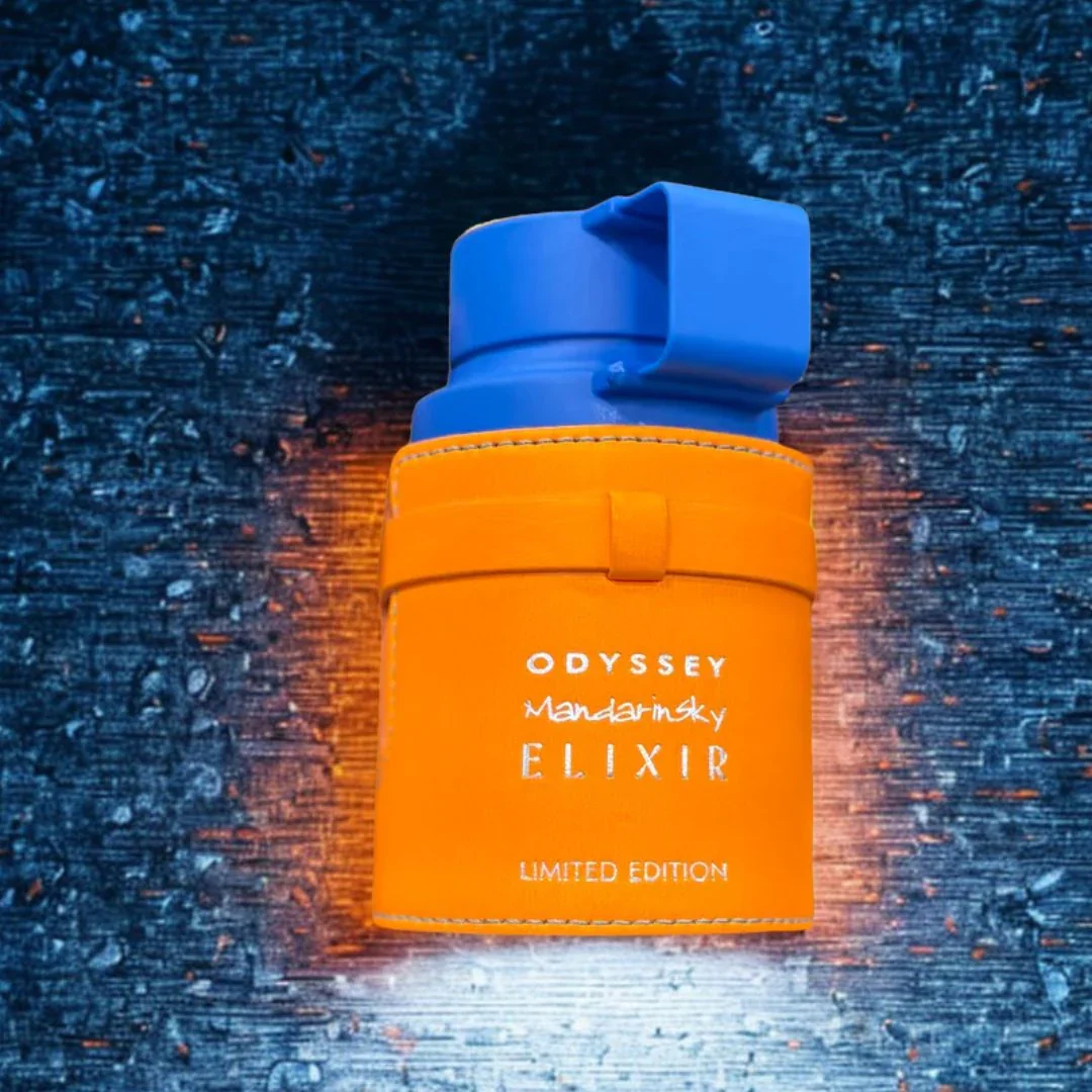 Armaf Odyssey Mandarin Sky Elixir Limited Edition Eau De Parfum 3.4 Fl Oz, Intense Fresh Mandarin Citrus Unisex Fragrance, Thermos Bottle with Orange Leather Sleeve