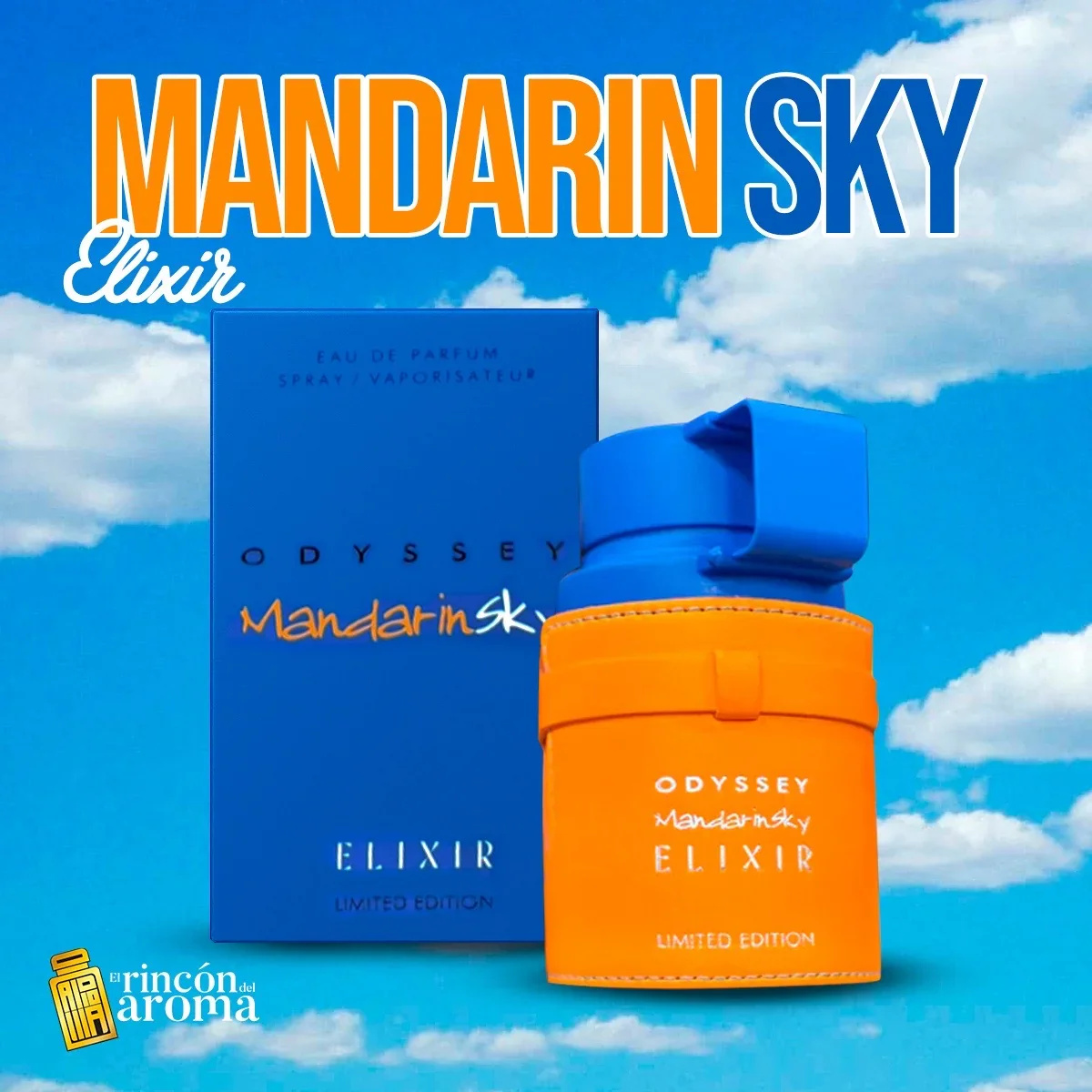 Armaf Odyssey Mandarin Sky Elixir Limited Edition Eau De Parfum 3.4 Fl Oz, Intense Fresh Mandarin Citrus Unisex Fragrance, Thermos Bottle with Orange Leather Sleeve