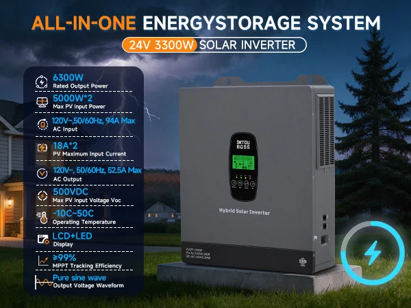 DATOUBOSS 3300W Hybrid Solar Inverter 24V Pure Sine Wave Inverter Charger 5000W PV Input 120A MPPT Solar Charge Controller Off-Grid WiFi Monitoring UPS 10ms Transfer