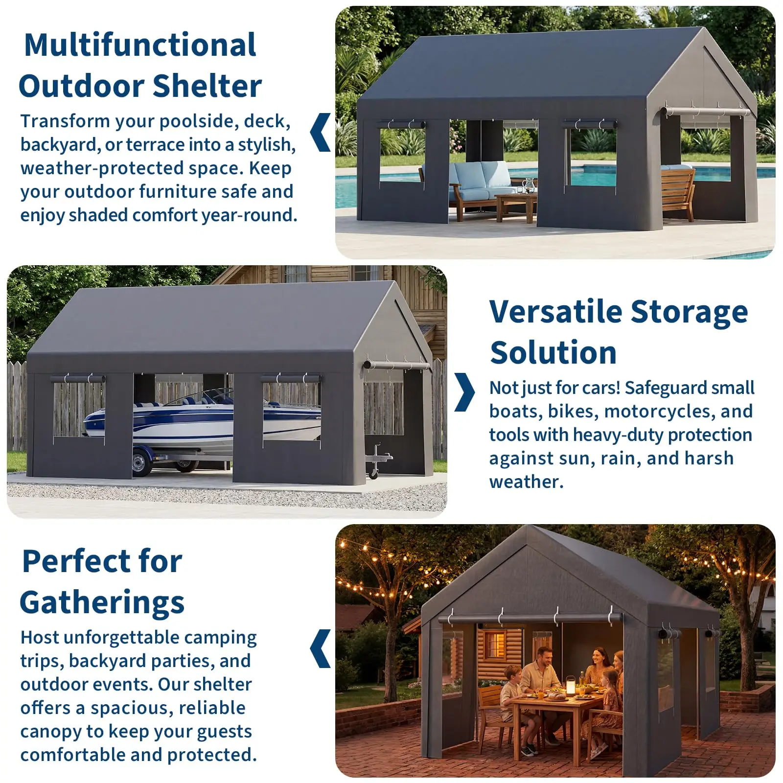 10x20/12x20 Heavy Duty Carport Portable Garage With Roll-Up Windows, Removable Sidewalls & Doors, All-Season Steel Frame Shelter