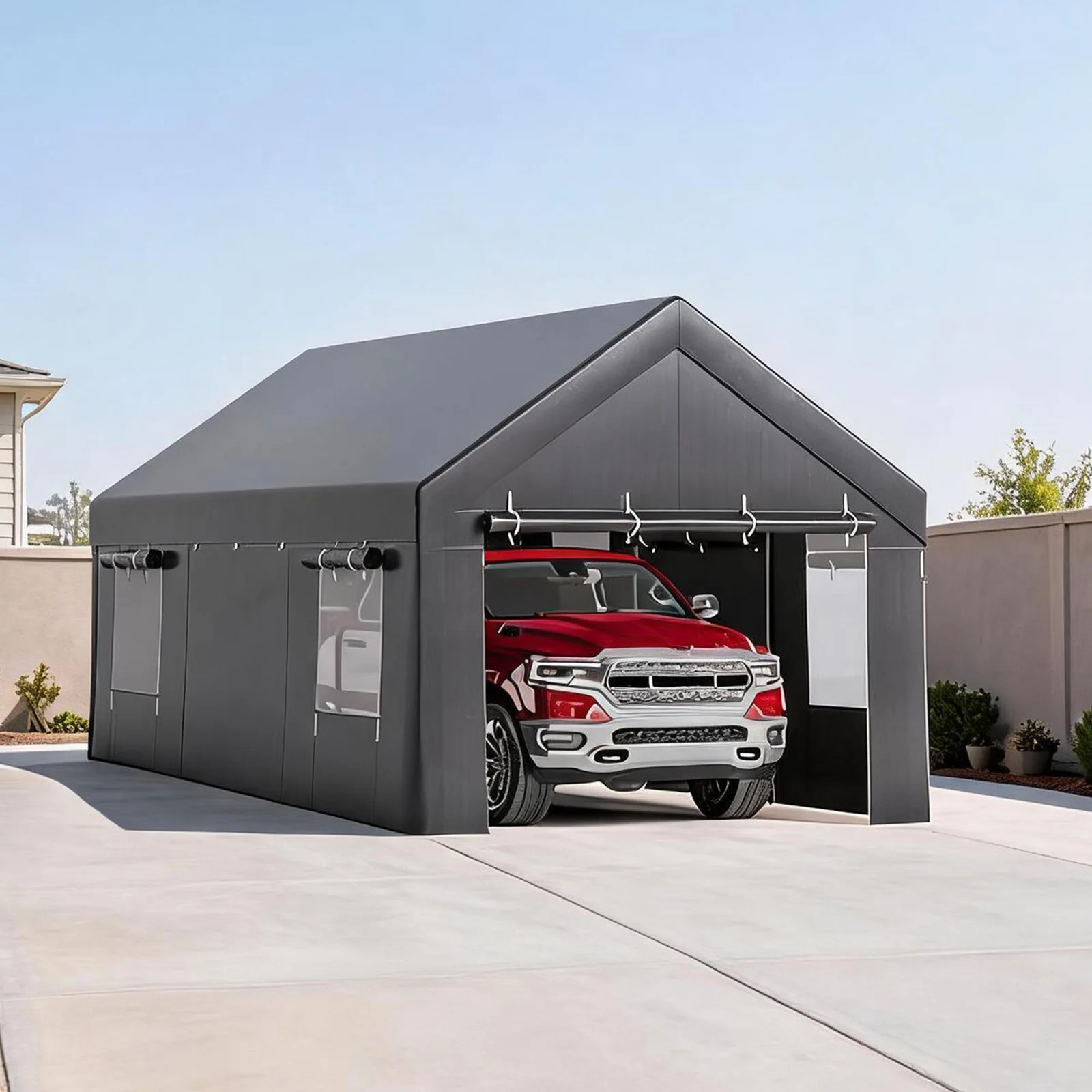 10x20/12x20 Heavy Duty Carport Portable Garage With Roll-Up Windows, Removable Sidewalls & Doors, All-Season Steel Frame Shelter