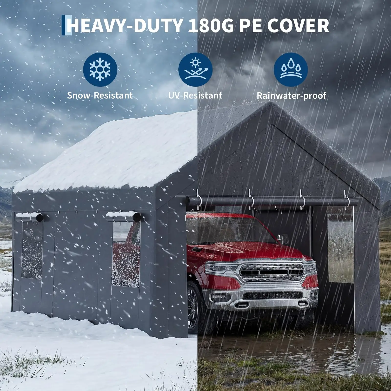 10x20/12x20 Heavy Duty Carport Portable Garage With Roll-Up Windows, Removable Sidewalls & Doors, All-Season Steel Frame Shelter