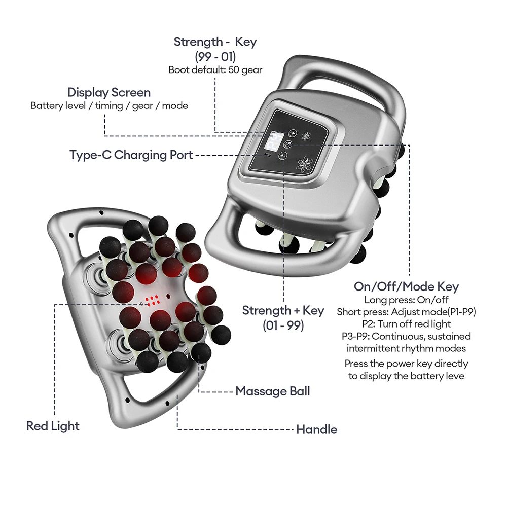 24-Heads 9 Modes Body Massage Gun High Frequency Vibration Fascia Gun Back Waist Thigh Massager Neck Shoulder Massager Muscle masajeador