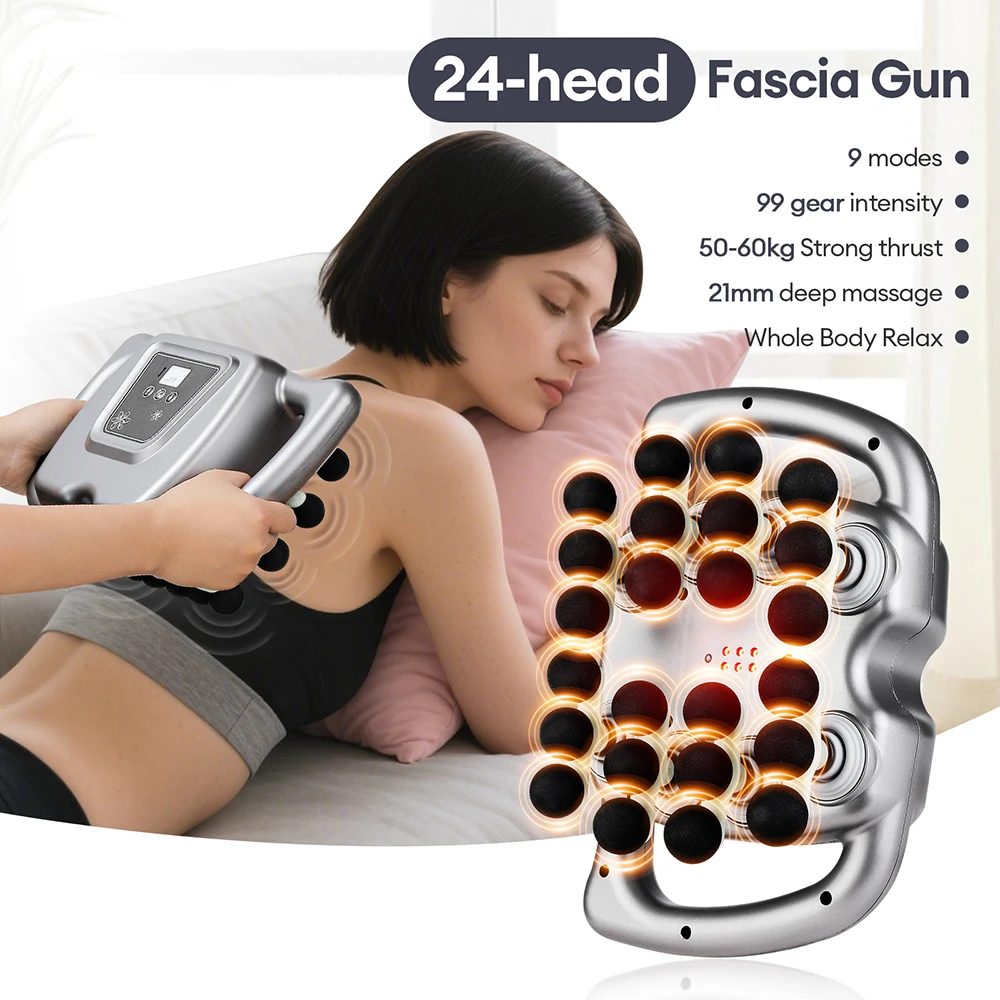 24-Heads 9 Modes Body Massage Gun High Frequency Vibration Fascia Gun Back Waist Thigh Massager Neck Shoulder Massager Muscle masajeador
