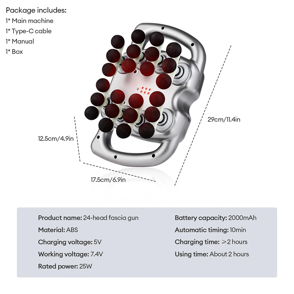 24-Heads 9 Modes Body Massage Gun High Frequency Vibration Fascia Gun Back Waist Thigh Massager Neck Shoulder Massager Muscle masajeador