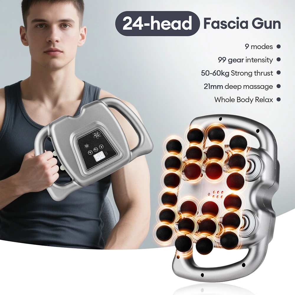 24-Heads 9 Modes Body Massage Gun High Frequency Vibration Fascia Gun Back Waist Thigh Massager Neck Shoulder Massager Muscle masajeador