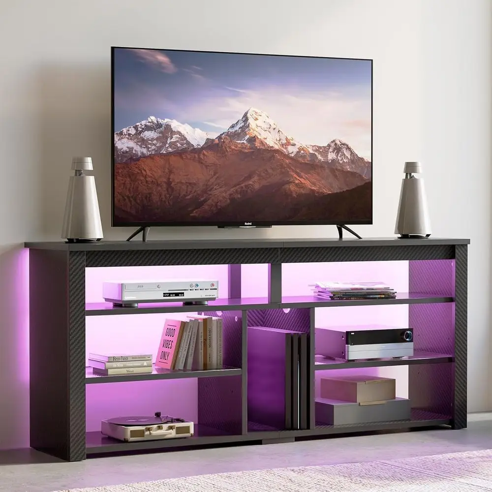 LED Tall TV Stand, Entertainment Center or 55/60/65 Inch TV, Gaming TV ole with Storage or PS4, Adjustable Shel TV Cabinet or Li