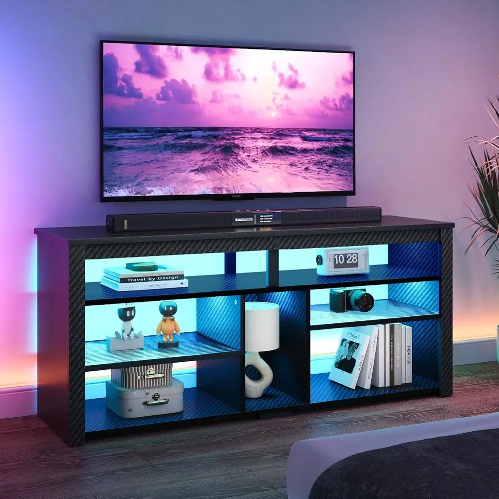LED Tall TV Stand, Entertainment Center or 55/60/65 Inch TV, Gaming TV ole with Storage or PS4, Adjustable Shel TV Cabinet or Li