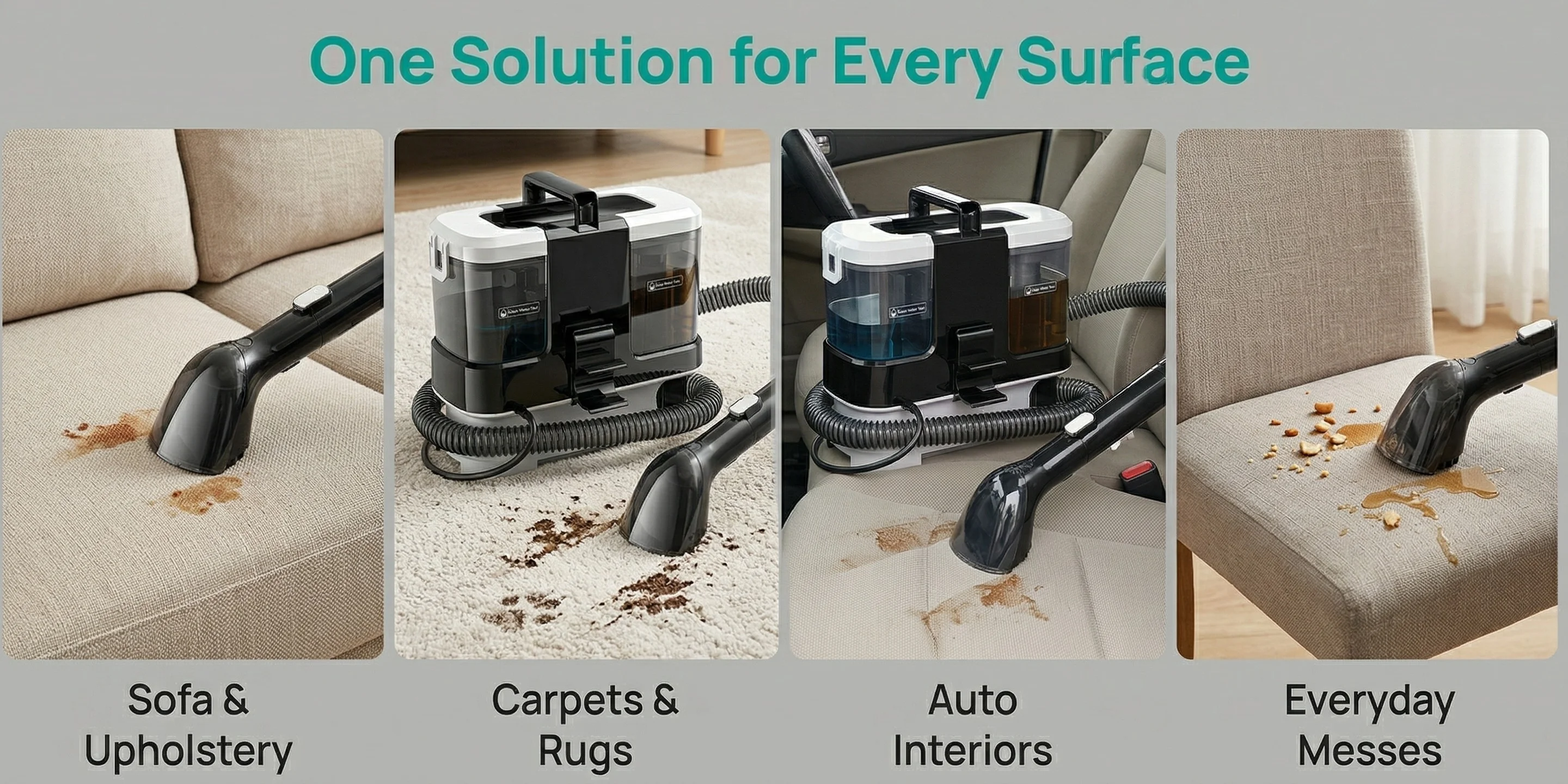 Lubluelu V2 Portable Carpet Upholstery Spot Cleaner 3-in-1 Spray Brush Vacuum 12KPa Powerful Suction Compact Storage for Home/ Sofa/Carpet/Car Seats