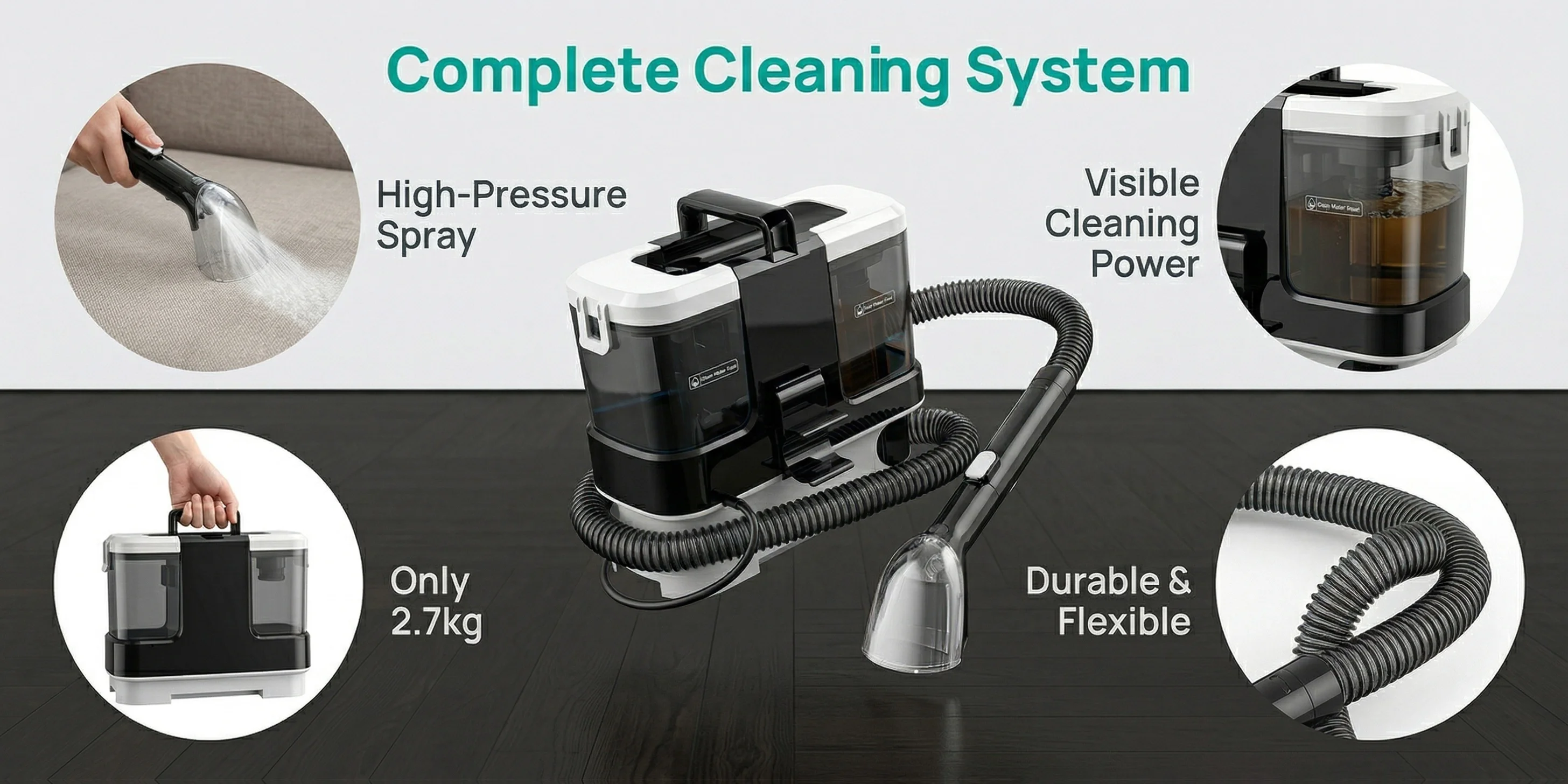 Lubluelu V2 Portable Carpet Upholstery Spot Cleaner 3-in-1 Spray Brush Vacuum 12KPa Powerful Suction Compact Storage for Home/ Sofa/Carpet/Car Seats
