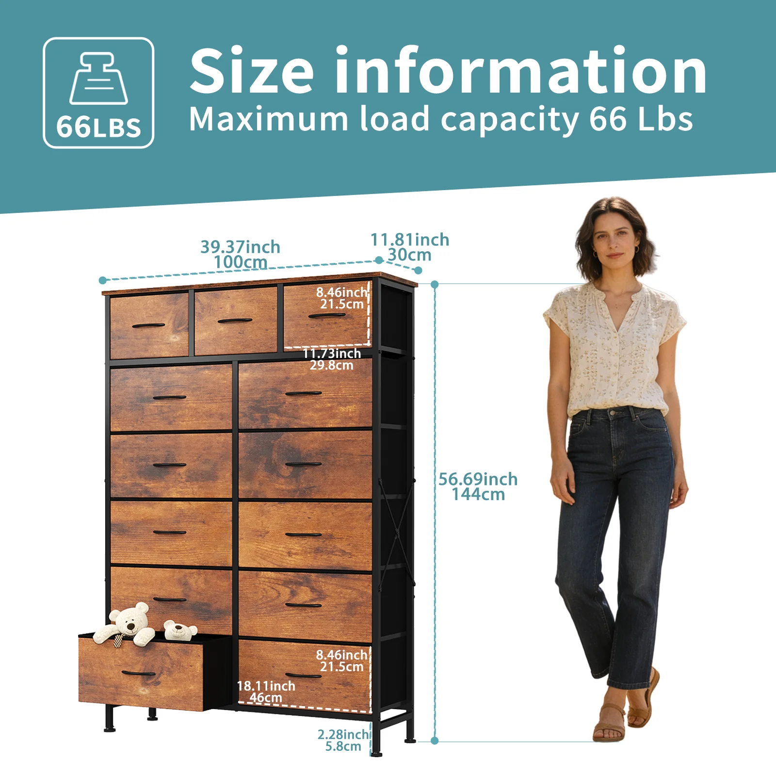 MCQ 13 Fabric Drawers Cabinet For Living Room Large Capacity Dressers Tables Nightstand Display Storage Cabinet For Furniture