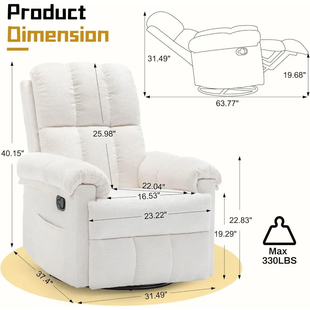 Recliner Chair, Swivel Rocker Recliner Chair or Adults, Small Recliners or Small Spaces, Upholstered Manual Recliner with Side k