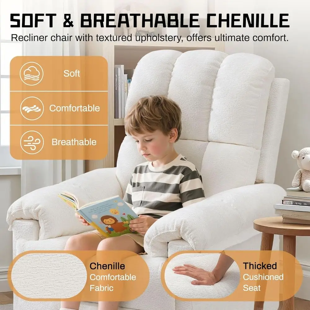 Recliner Chair, Swivel Rocker Recliner Chair or Adults, Small Recliners or Small Spaces, Upholstered Manual Recliner with Side k