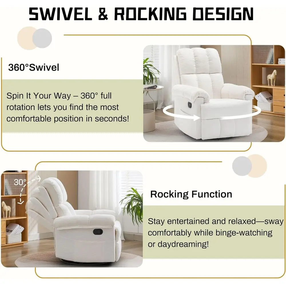 Recliner Chair, Swivel Rocker Recliner Chair or Adults, Small Recliners or Small Spaces, Upholstered Manual Recliner with Side k