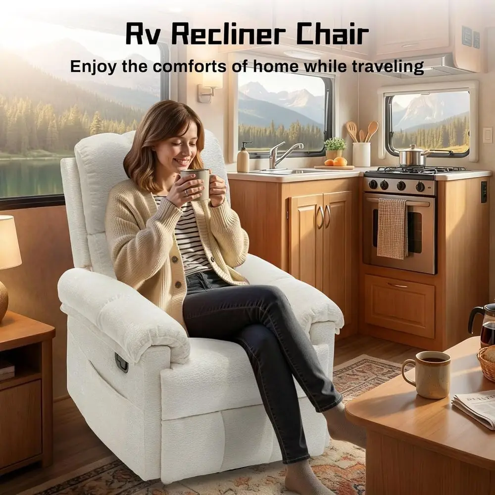 Recliner Chair, Swivel Rocker Recliner Chair or Adults, Small Recliners or Small Spaces, Upholstered Manual Recliner with Side k