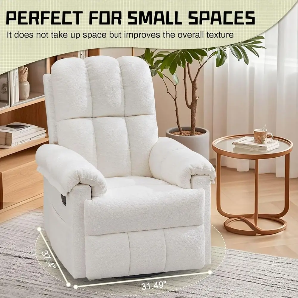 Recliner Chair, Swivel Rocker Recliner Chair or Adults, Small Recliners or Small Spaces, Upholstered Manual Recliner with Side k