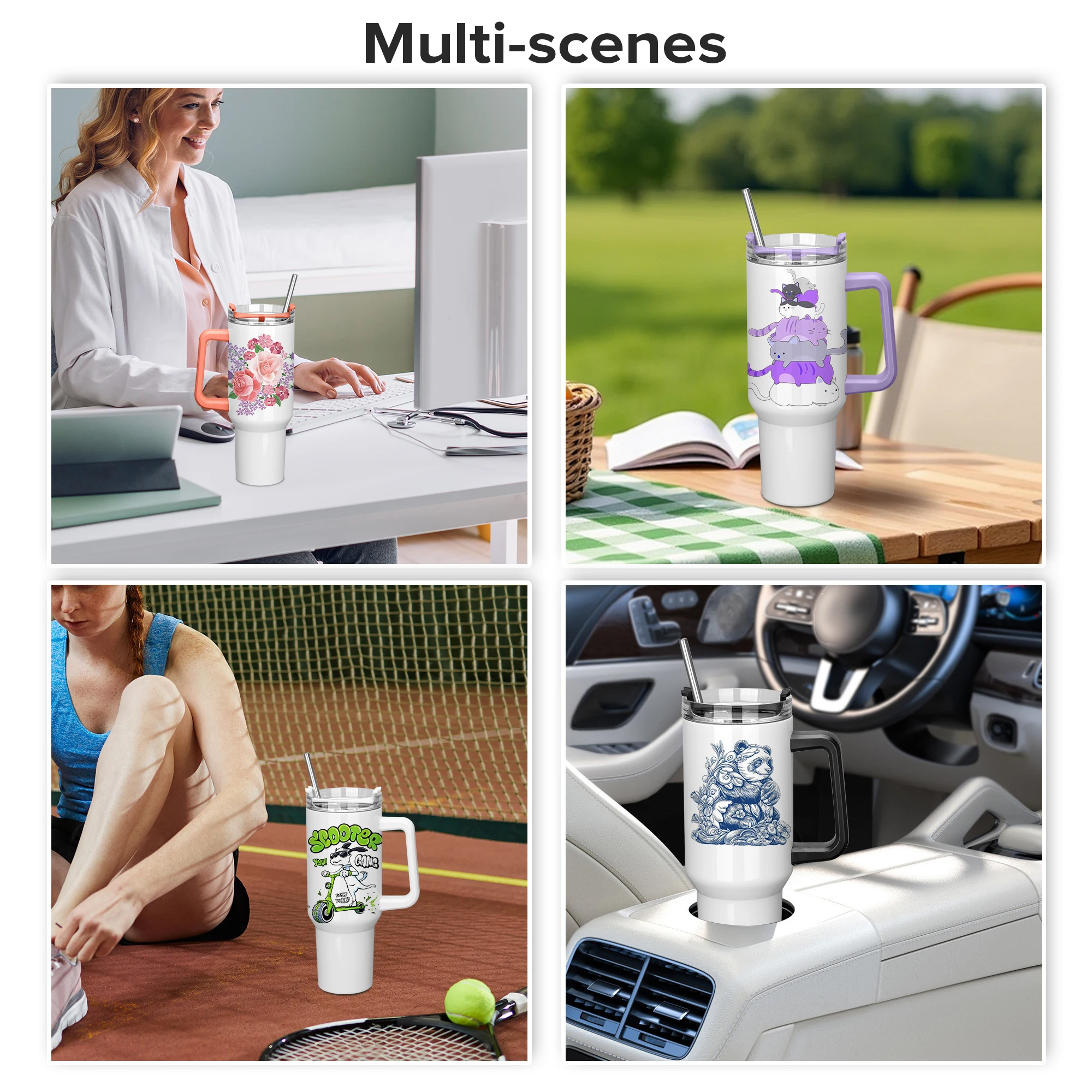 12 Pack 40 oz Sublimation Tumblers,Removable Handle Coffee Travel Mug With Straw lid,For Tumbler Press Machine,Outdoor, Gym