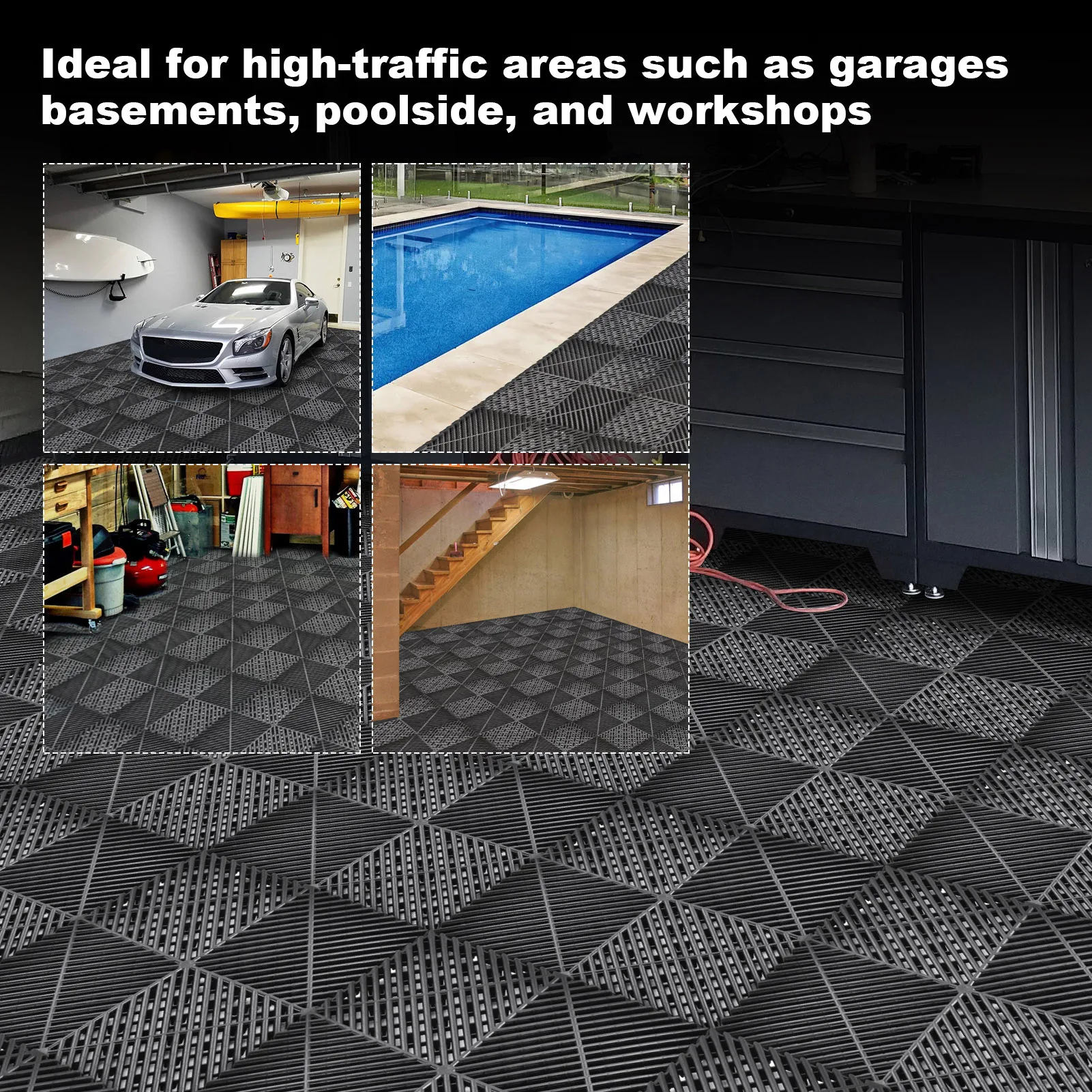 40 Pieces Garage Flooring Tiles 15.7Inx15.7in Interlocking Floor Tiles Non-Slip Heavy Duty Flooring Mat with 6000 Lbs Load for Gym Warehouse Workshop(black)