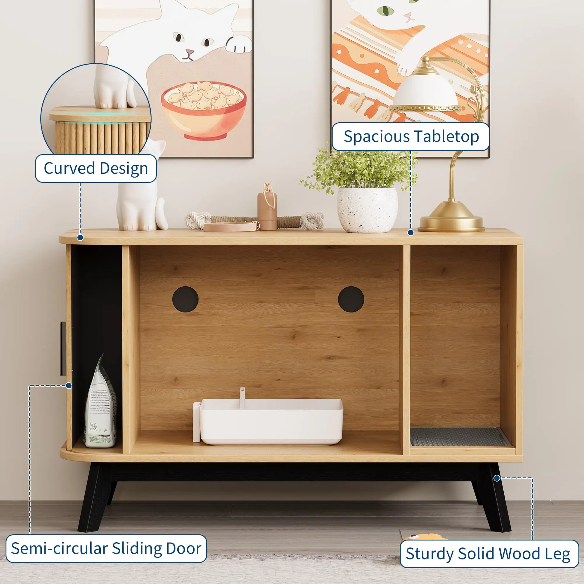 Cat Litter Box Enclosure 39 Inch Hidden Litter Box Furniture With Cat Litter Mat And Sliding Door Modern Indoor Cat House Side End Table For Living Room Natural Wood Color